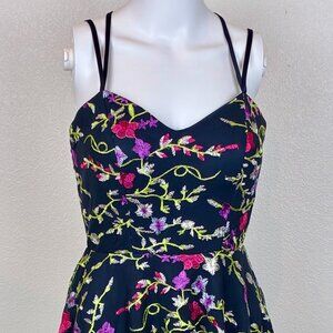 Dear Moon Babydoll Dress Size 5 Black‎ Floral Fit Flare Y2K Coquette Sundress